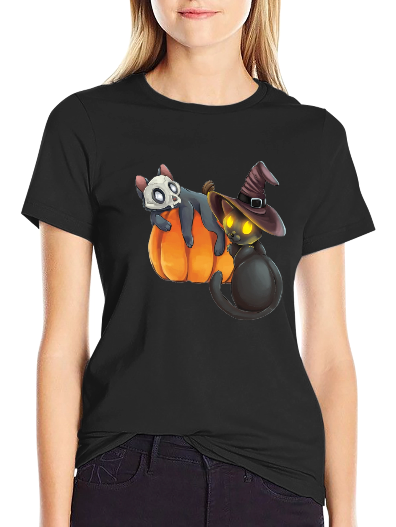 Halloween Cats on Pumpkin T-Shirt