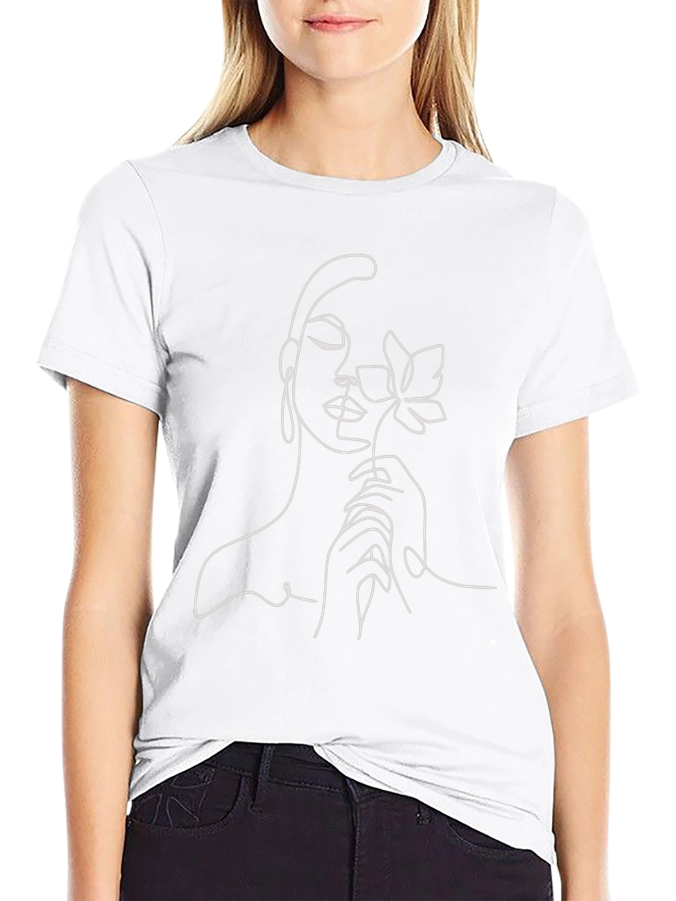 Abstract Woman & Flower Graphic T-Shirt