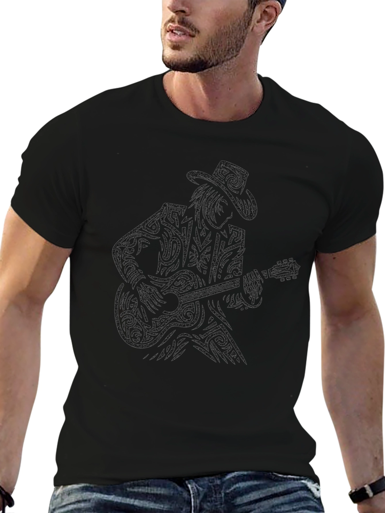Guitar Man Graphic Tee - Black Casual T-Shirt