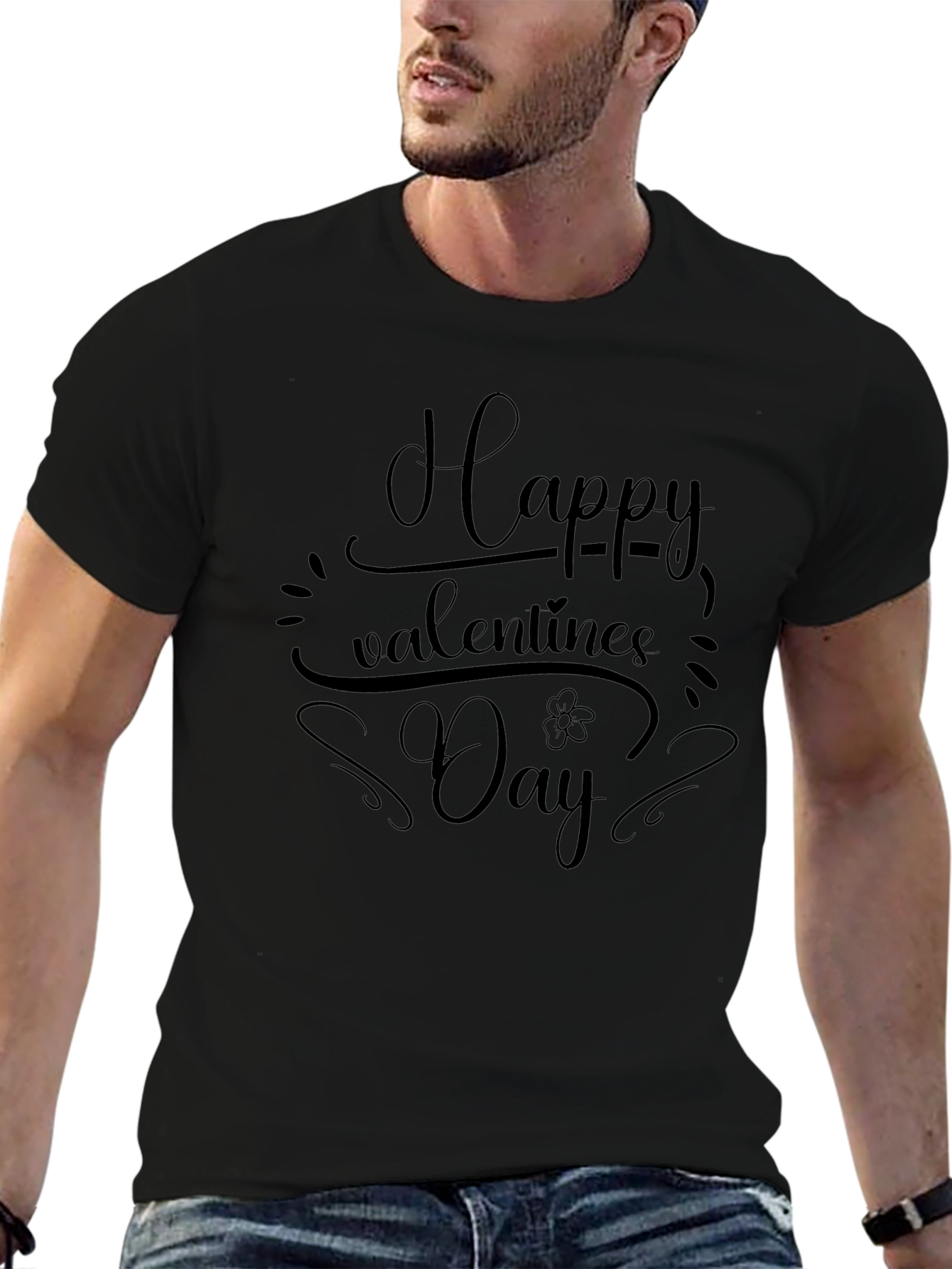 Happy Valentines Day Black Graphic T-Shirt