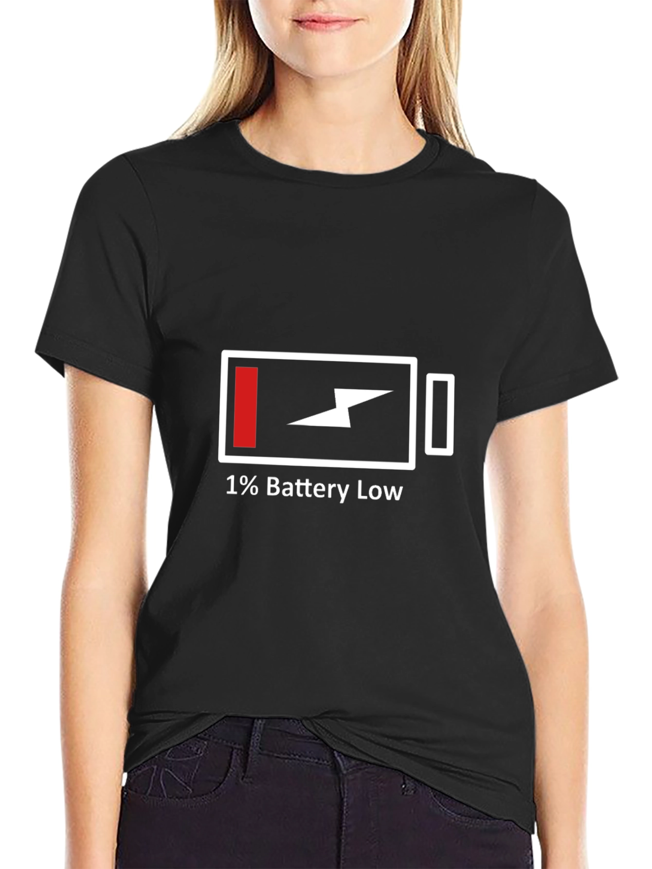 1% Battery Low Funny Graphic Tee