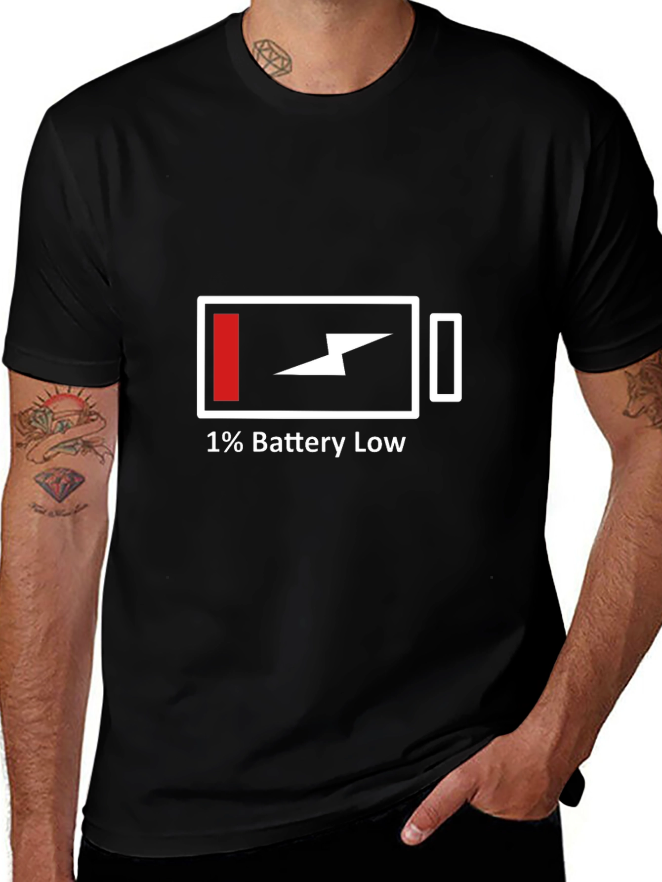 1% Battery Low Funny Graphic Tee