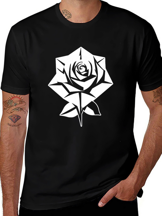 Geometric Rose Graphic Tee - Stylish Black T-Shirt
