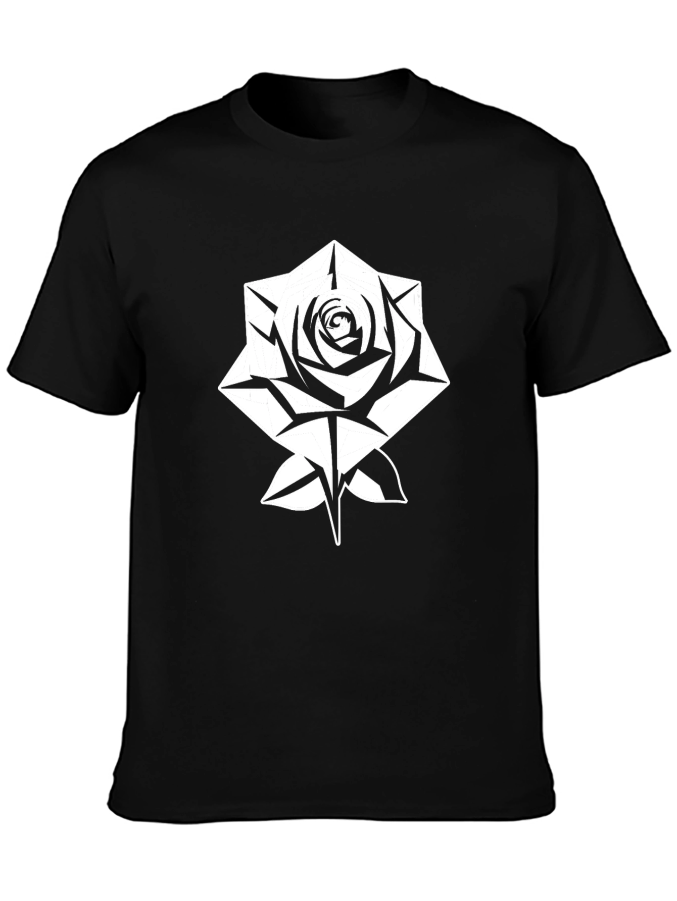 Geometric Rose Graphic Tee - Stylish Black T-Shirt