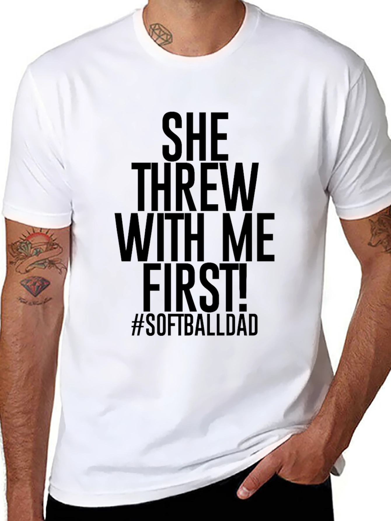 She Threw With Me First Softball Dad Graphic Tee