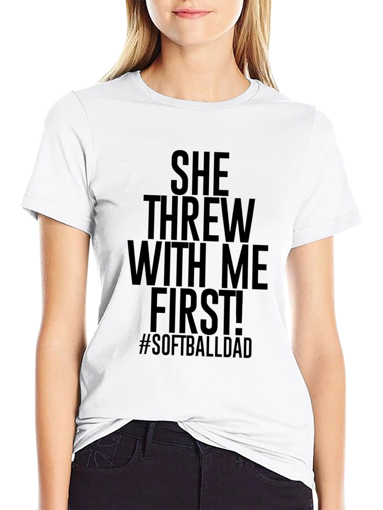 She Threw With Me First Softball Dad Graphic Tee