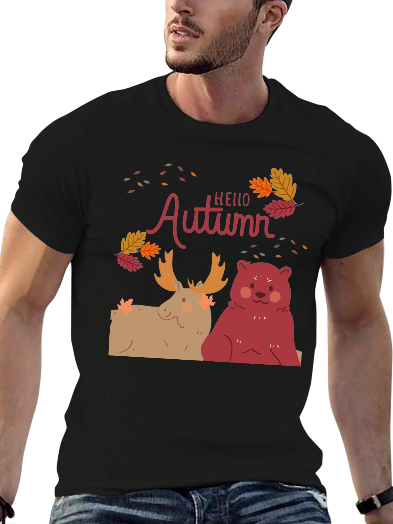 Hello Autumn T-Shirt - Moose and Bear Design