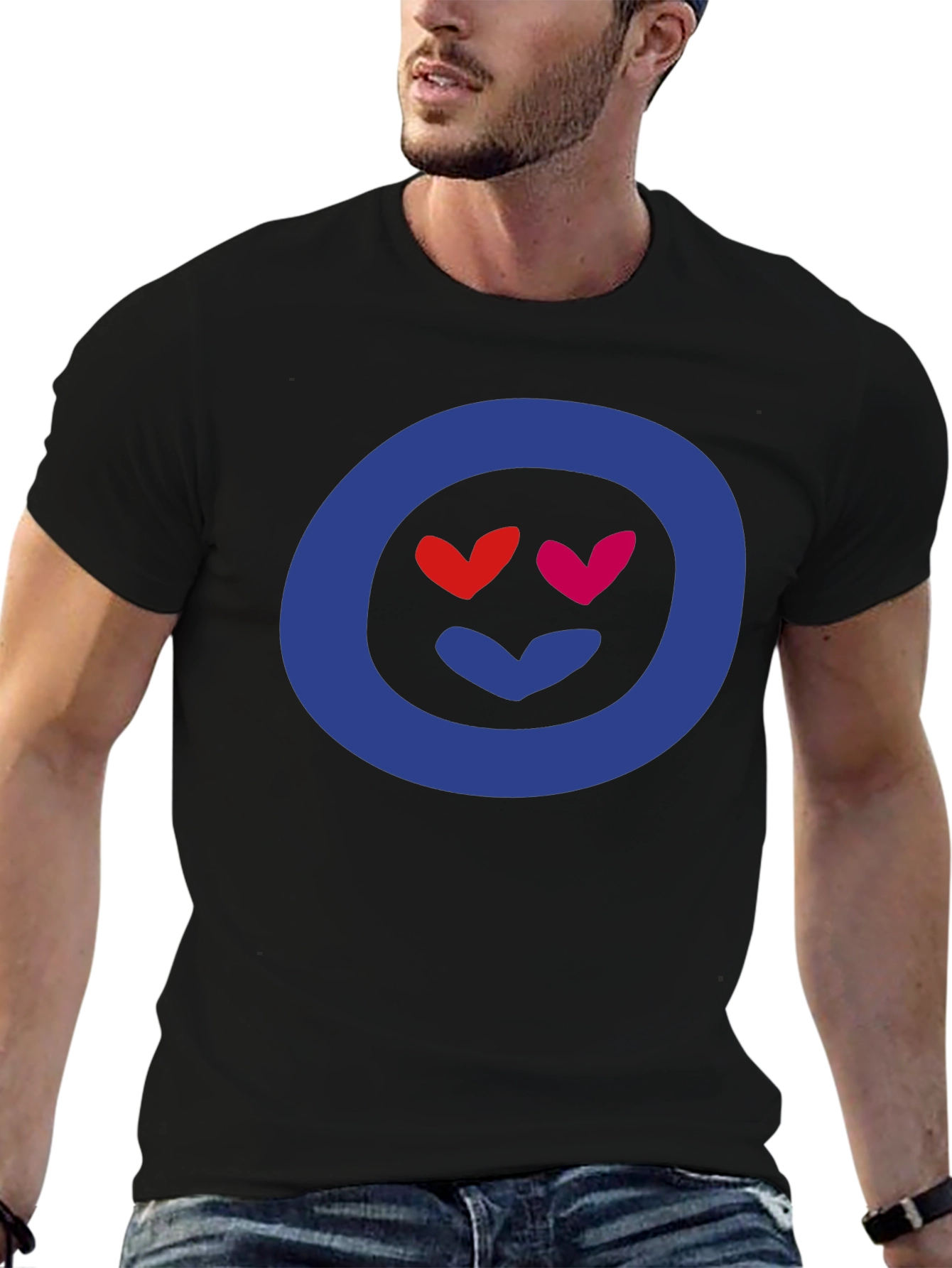 Heart Eyes Emoji Graphic Tee - Black Cotton Blend