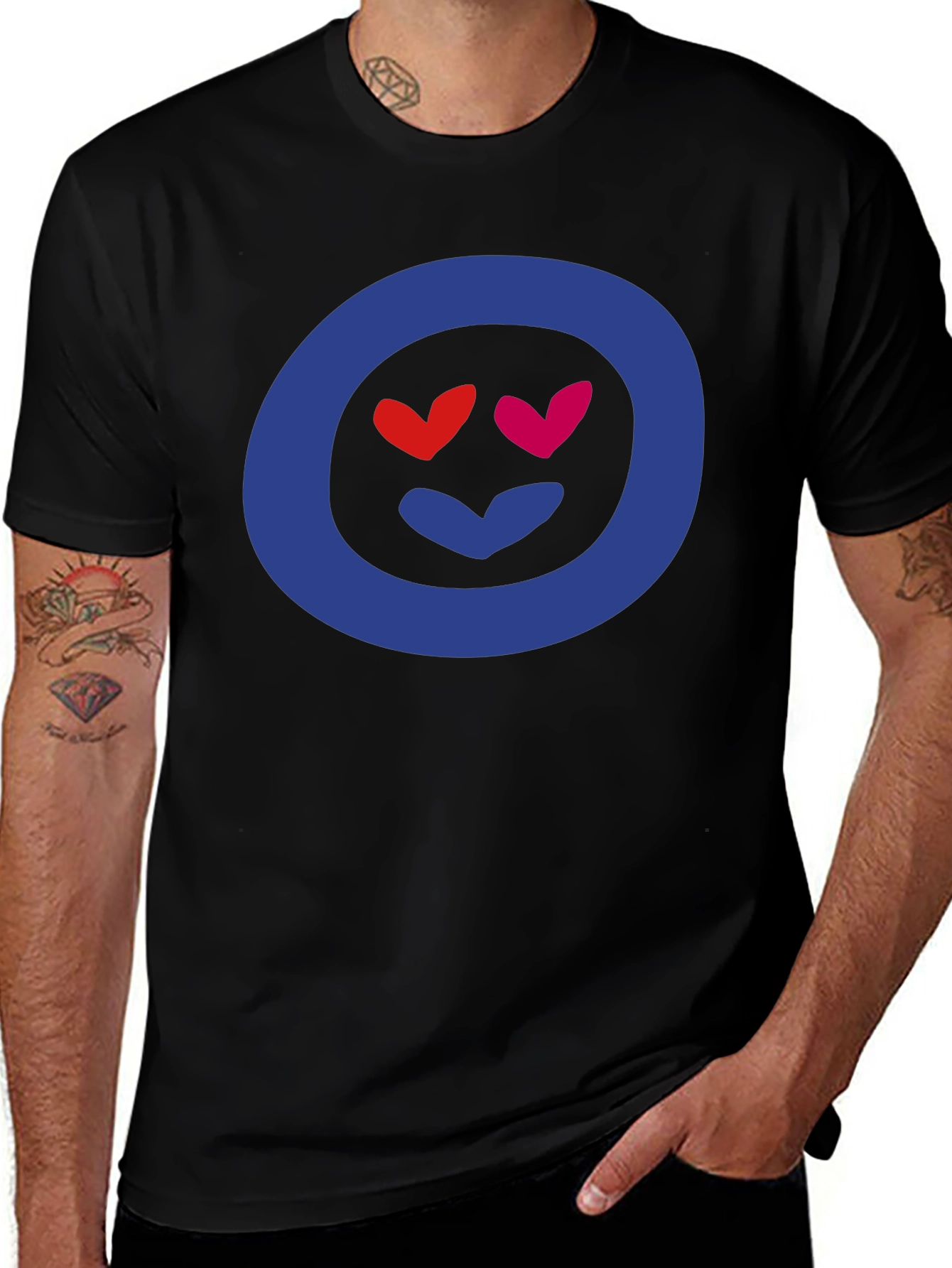 Heart Eyes Emoji Graphic Tee - Black Cotton Blend