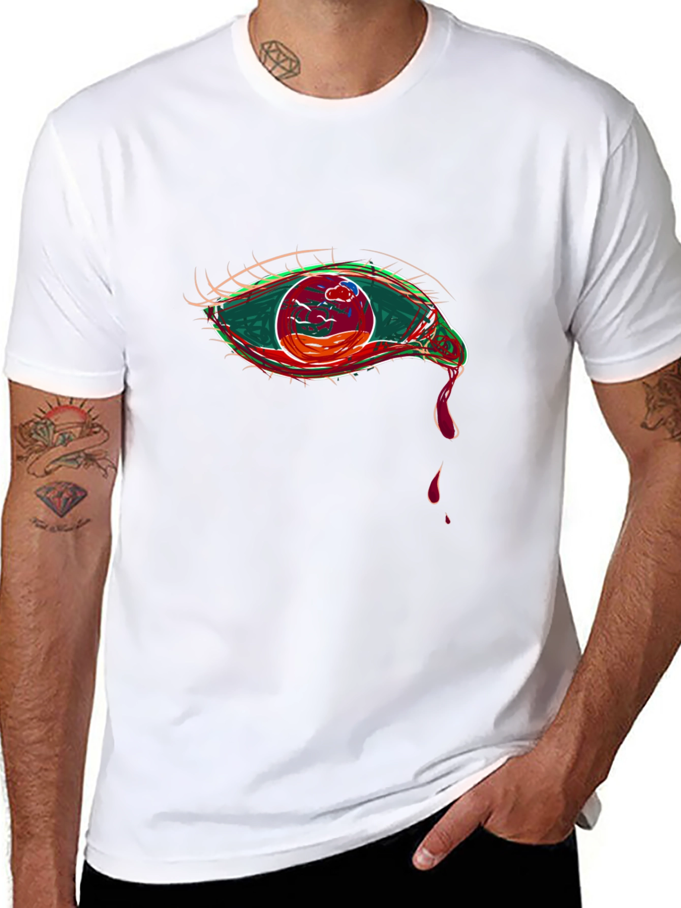 Graphic Tee - Eye Design Black Cotton