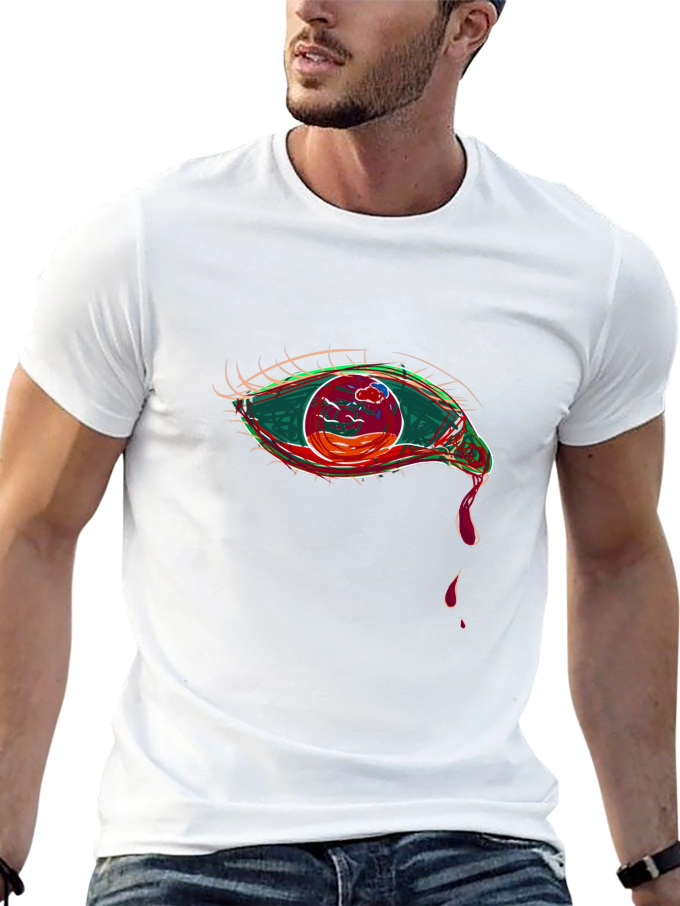 Graphic Tee - Eye Design Black Cotton