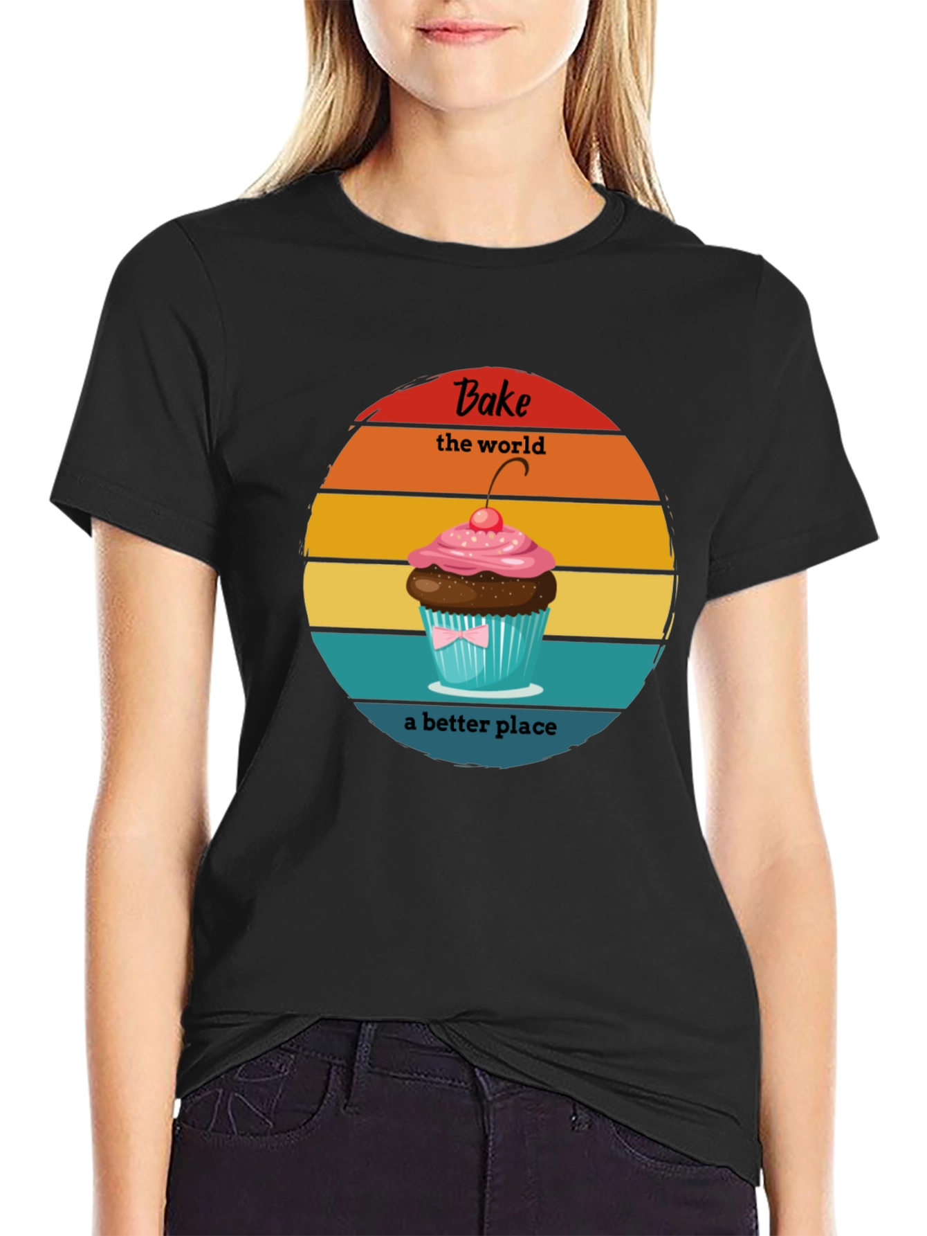 Bake the World T-Shirt - Retro Cupcake Design
