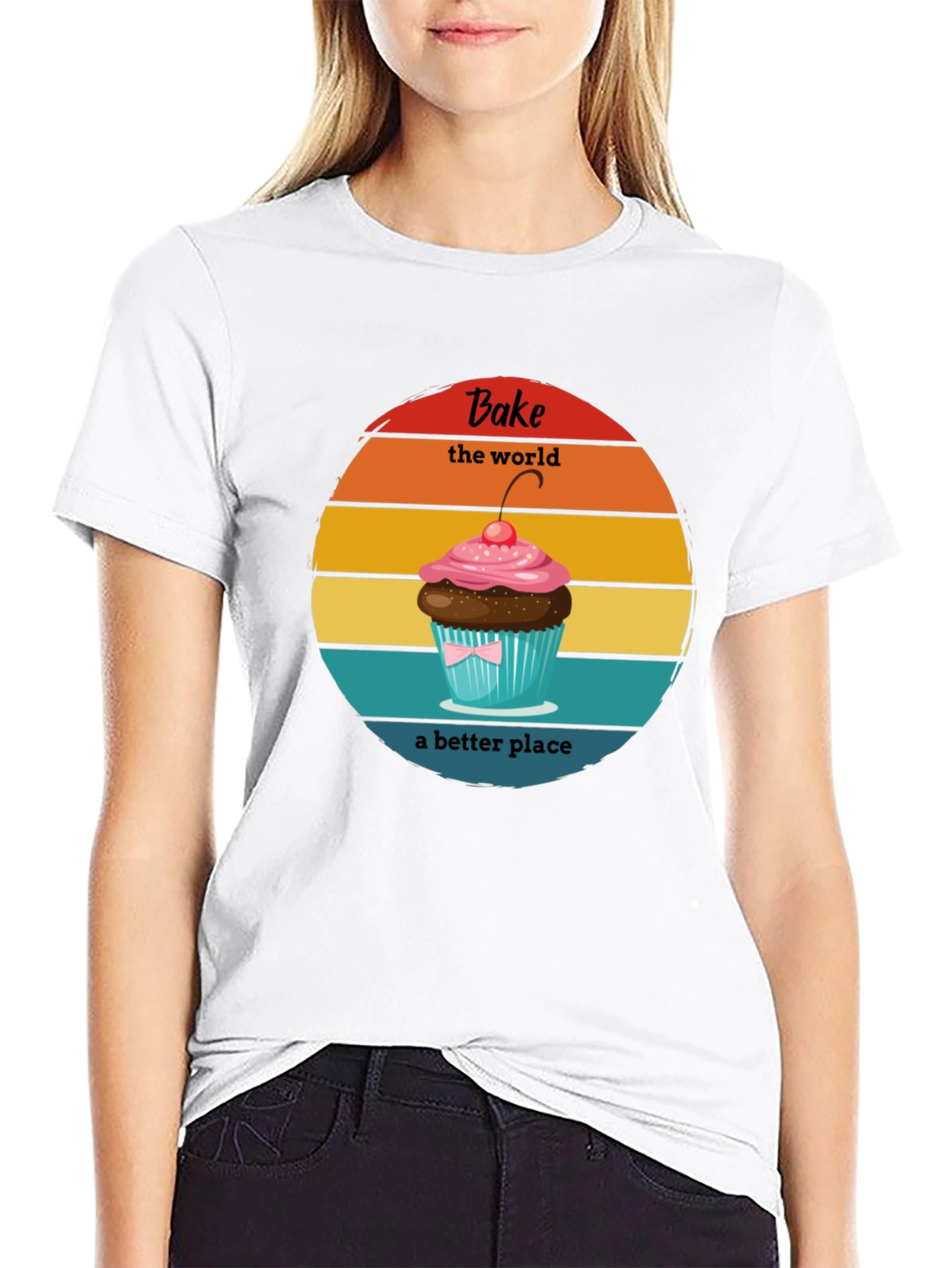 Bake the World T-Shirt - Retro Cupcake Design