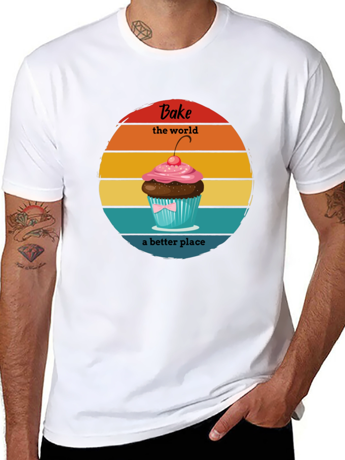 Bake the World T-Shirt - Retro Cupcake Design