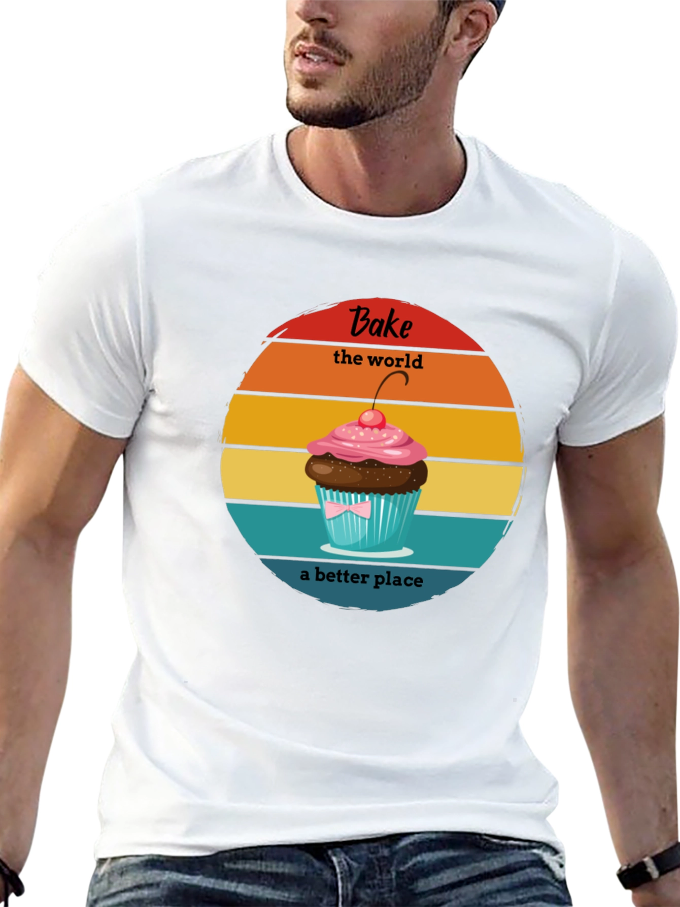 Bake the World T-Shirt - Retro Cupcake Design