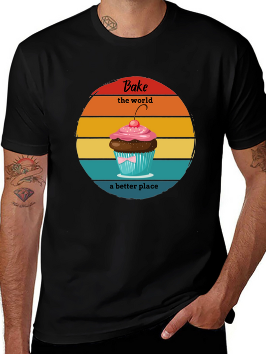 Bake the World T-Shirt - Retro Cupcake Design