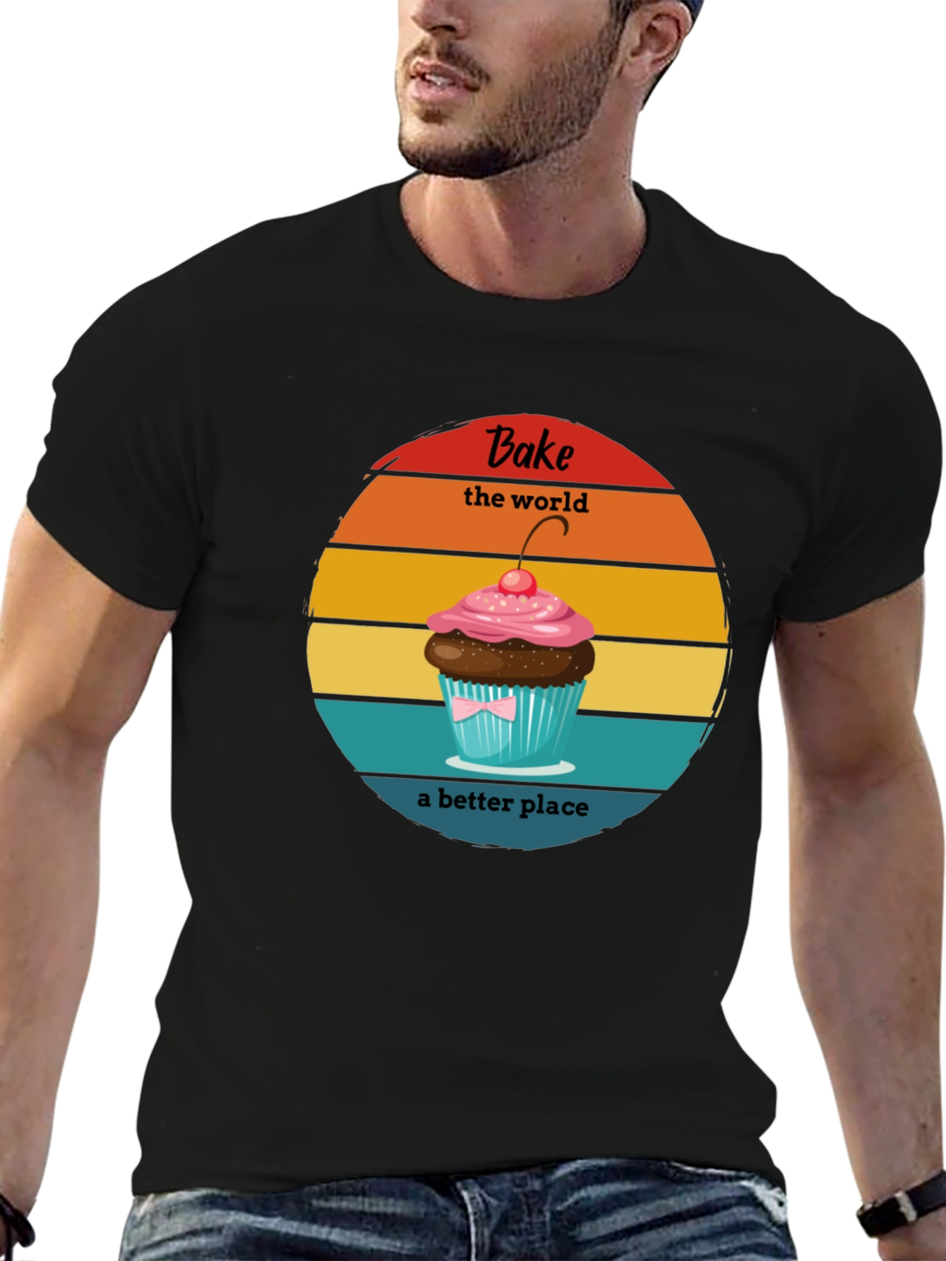 Bake the World T-Shirt - Retro Cupcake Design