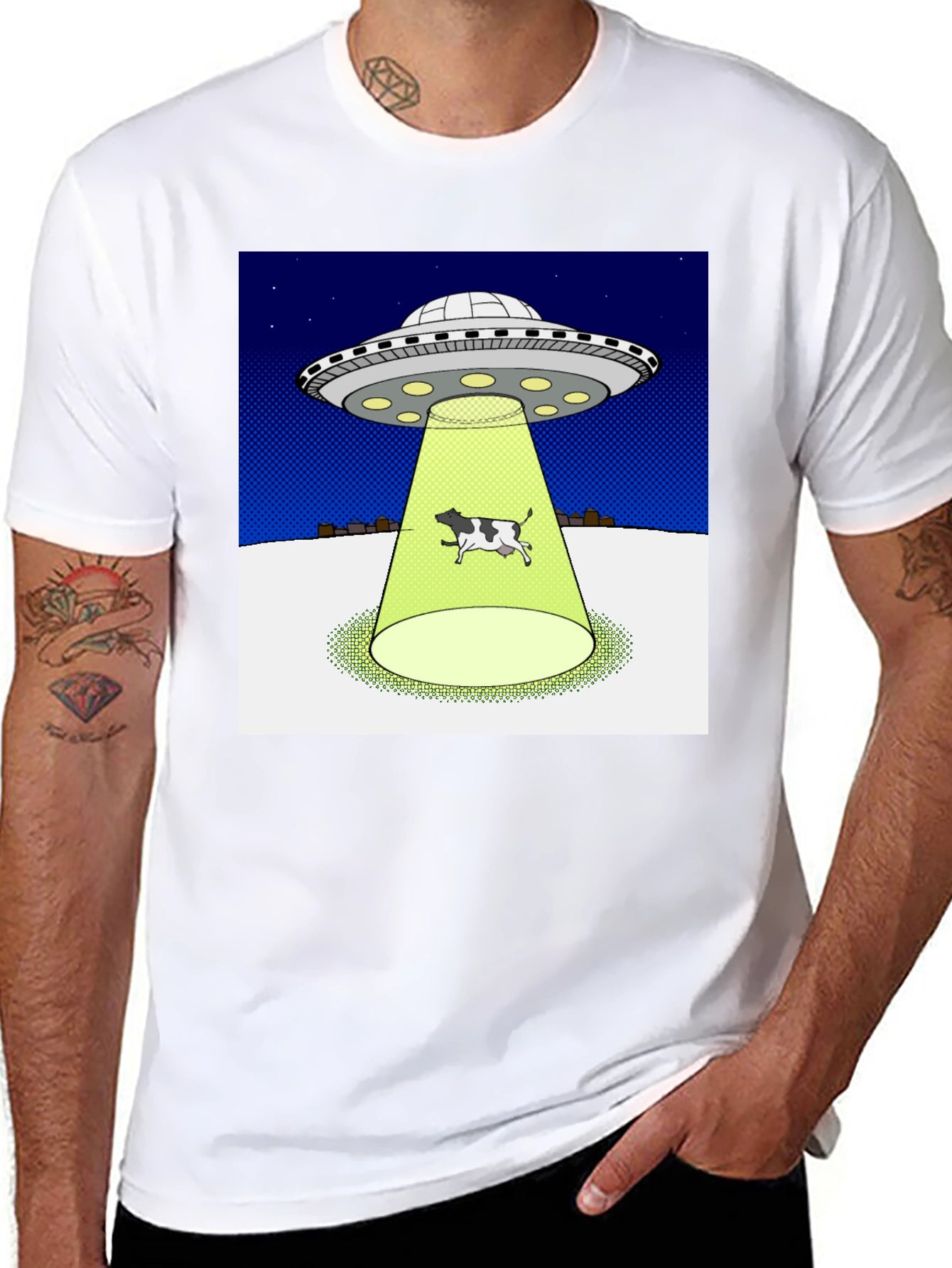 Alien Abduction Cow Graphic T-Shirt