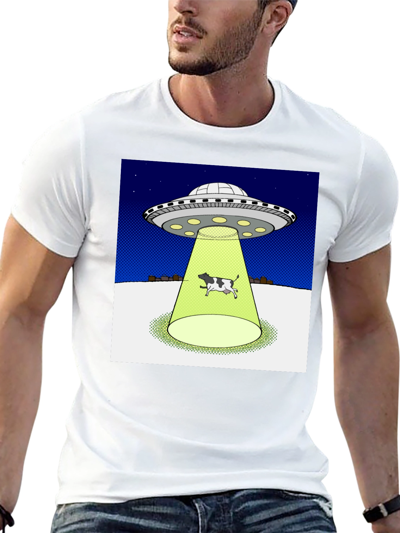 Alien Abduction Cow Graphic T-Shirt