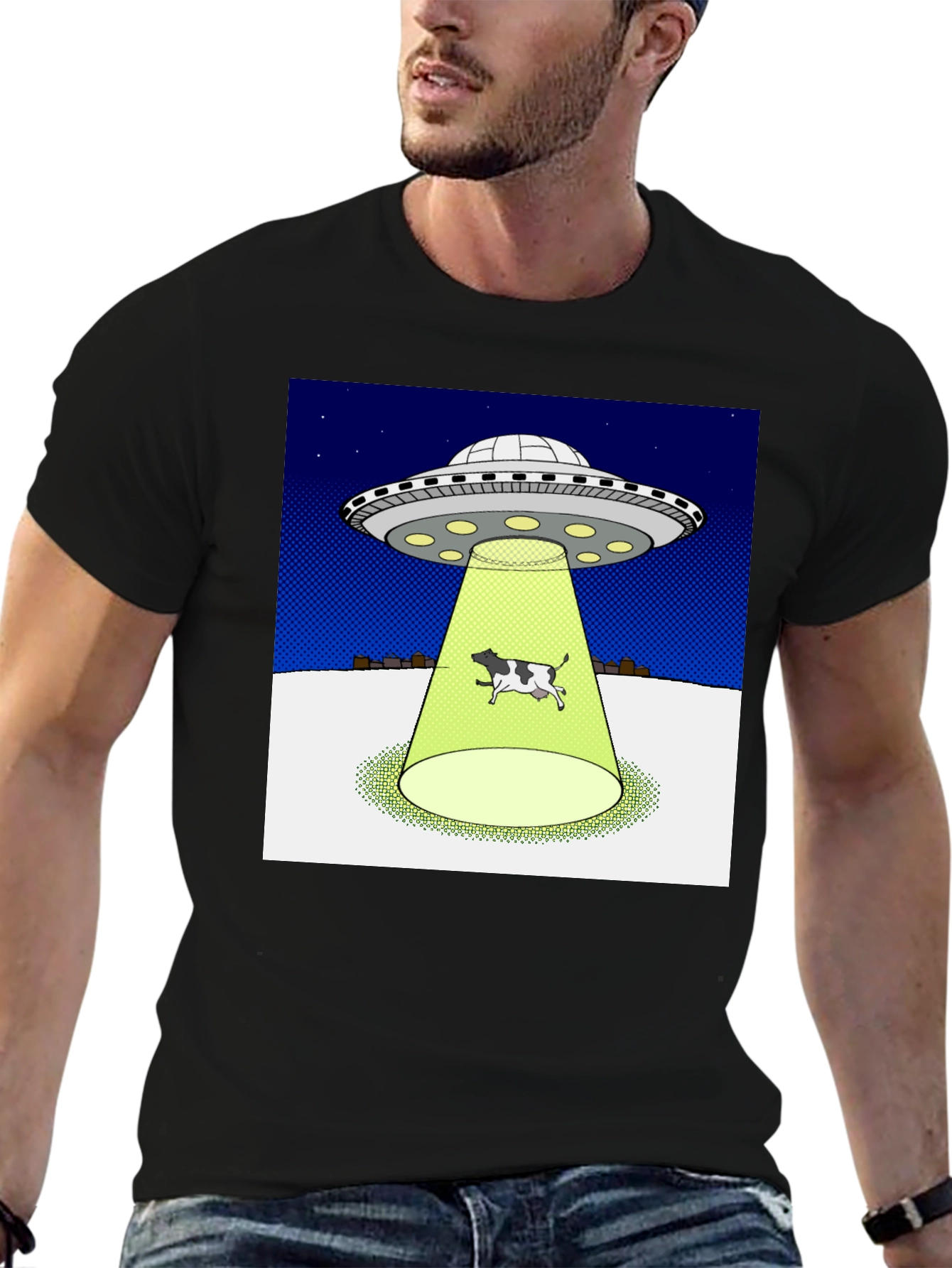 Alien Abduction Cow Graphic T-Shirt