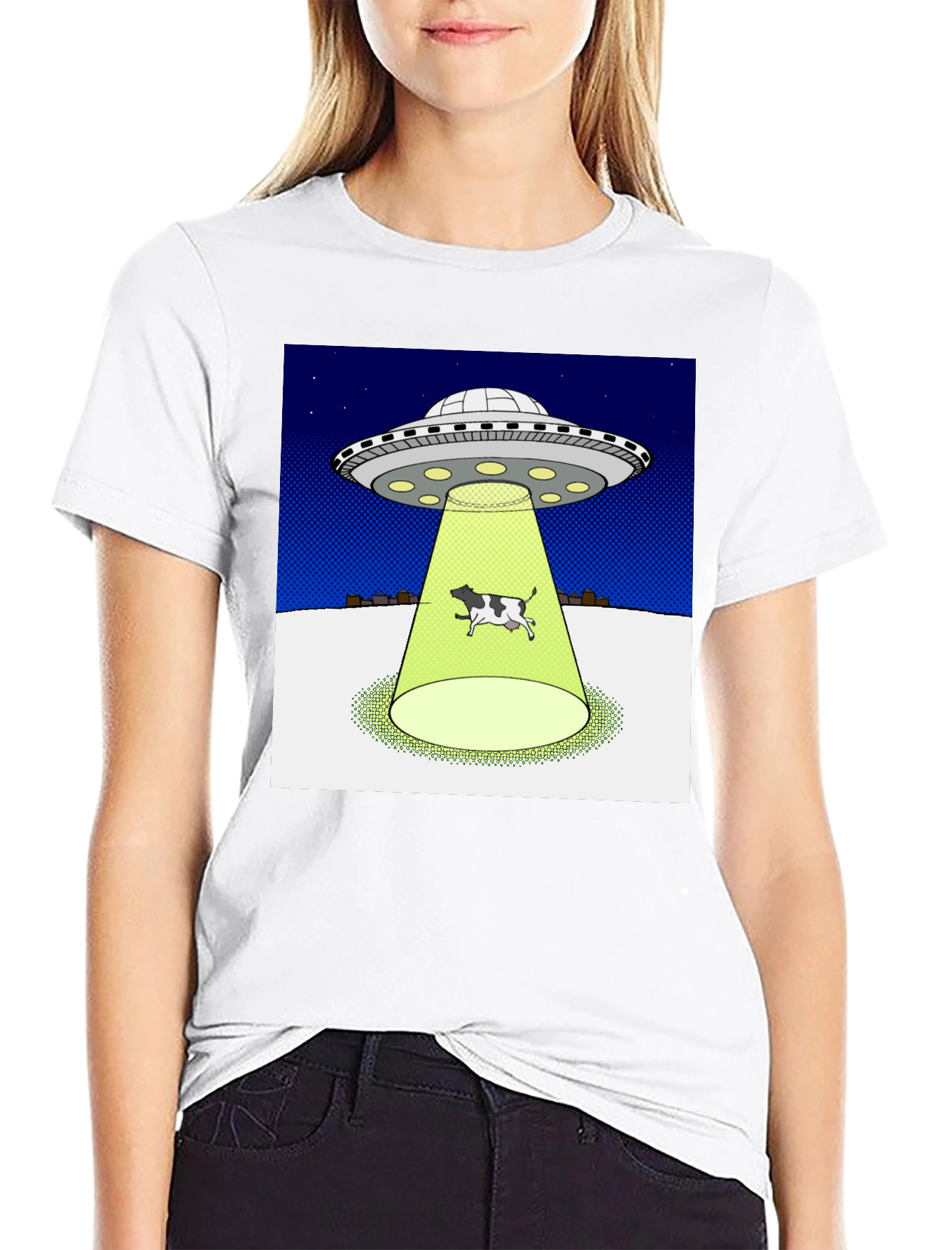 Alien Abduction Cow Graphic T-Shirt