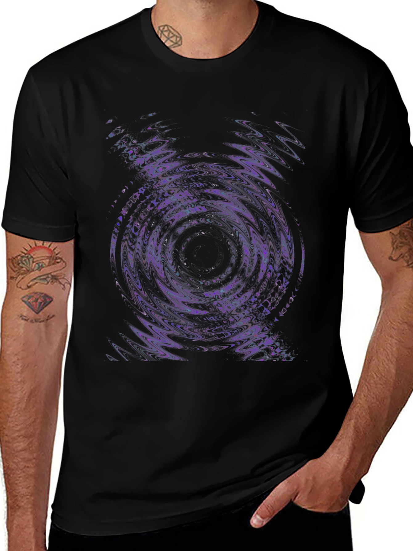 Abstract Vortex Graphic Tee - Black Cotton Blend