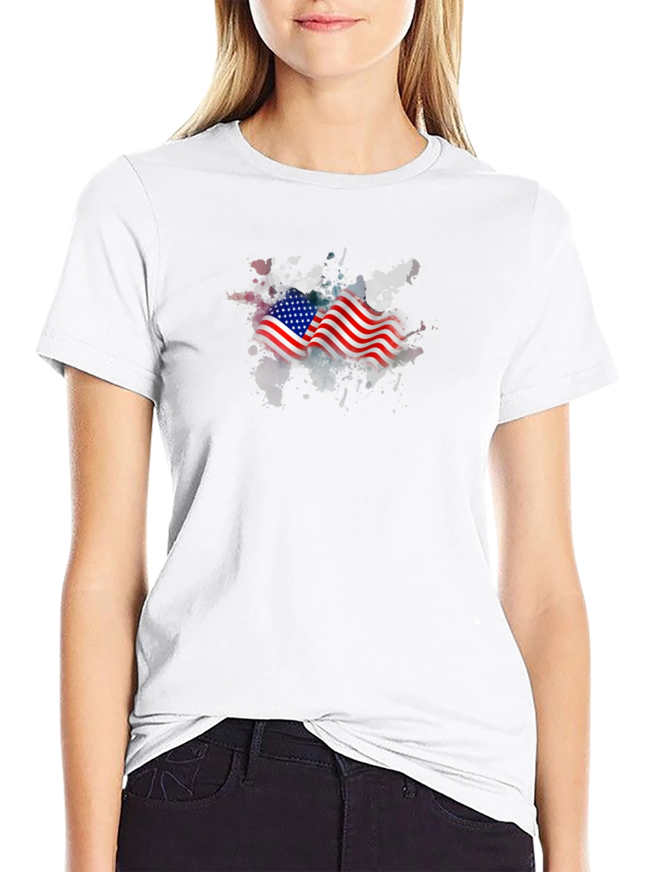American Flag Graphic Print Black T-Shirt