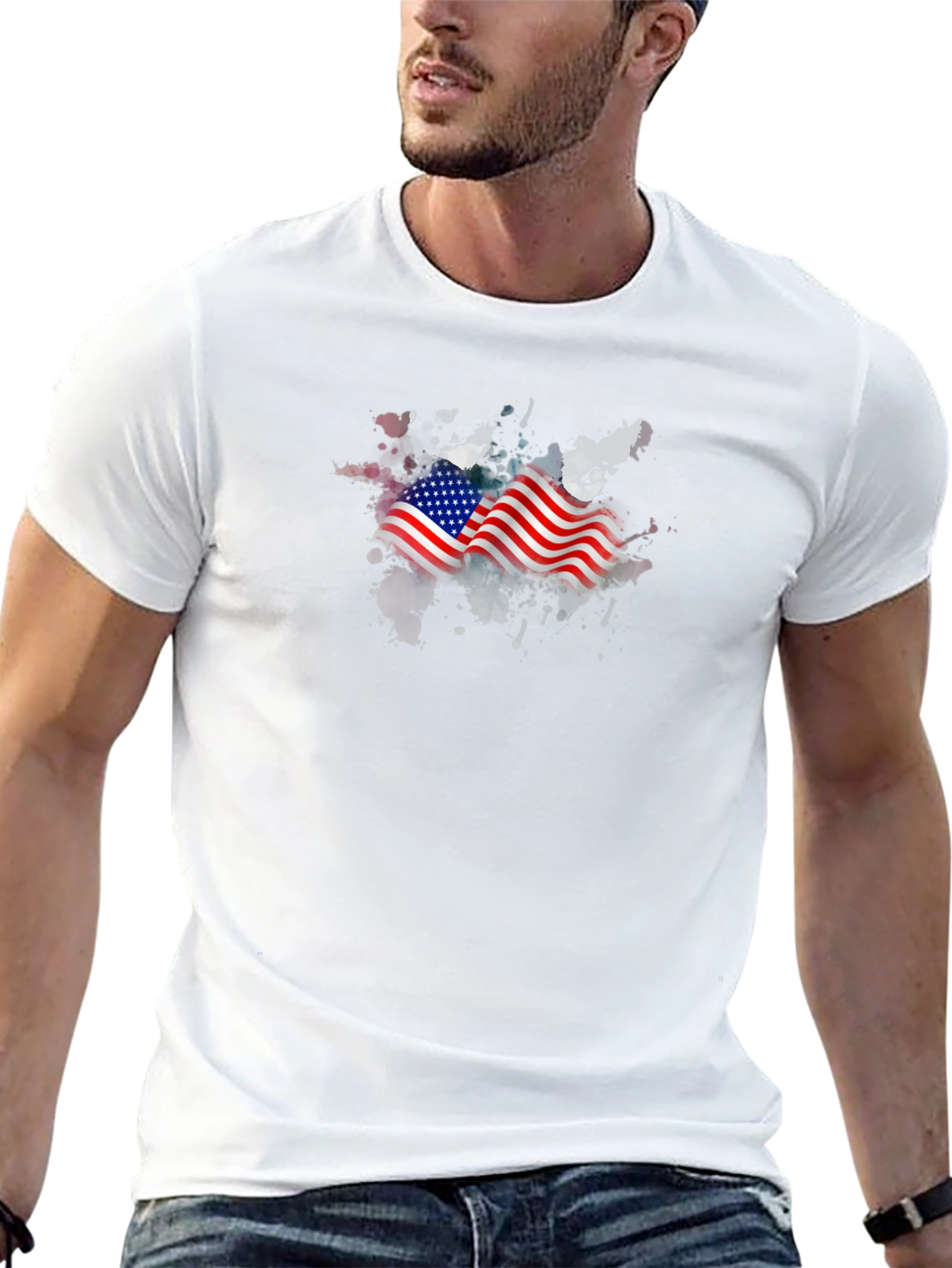 American Flag Graphic Print Black T-Shirt