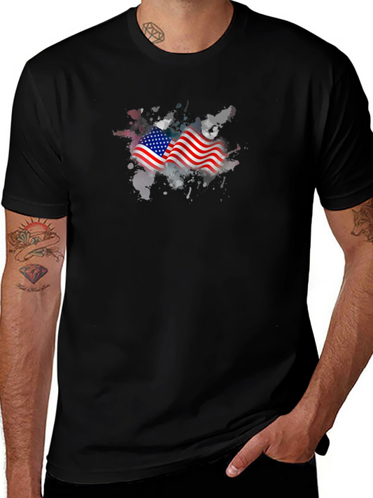American Flag Graphic Print Black T-Shirt