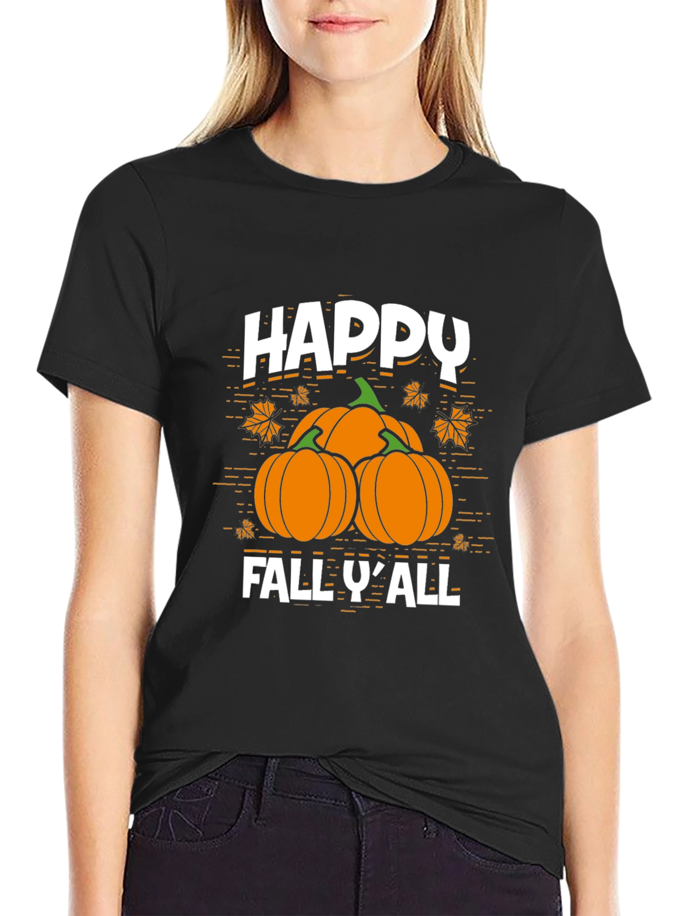 Happy Fall YAll Pumpkin Graphic Tee - Black