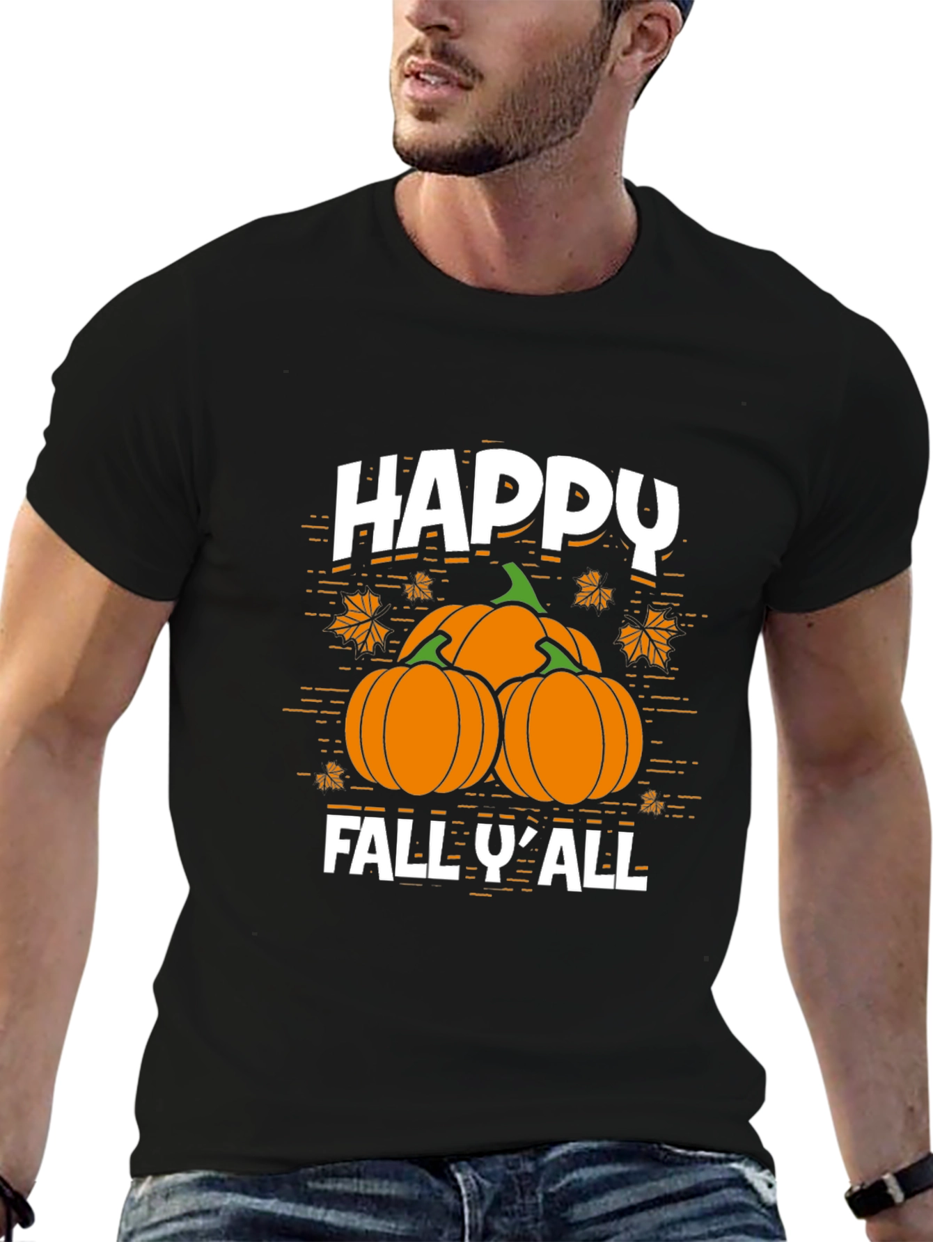 Happy Fall YAll Pumpkin Graphic Tee - Black