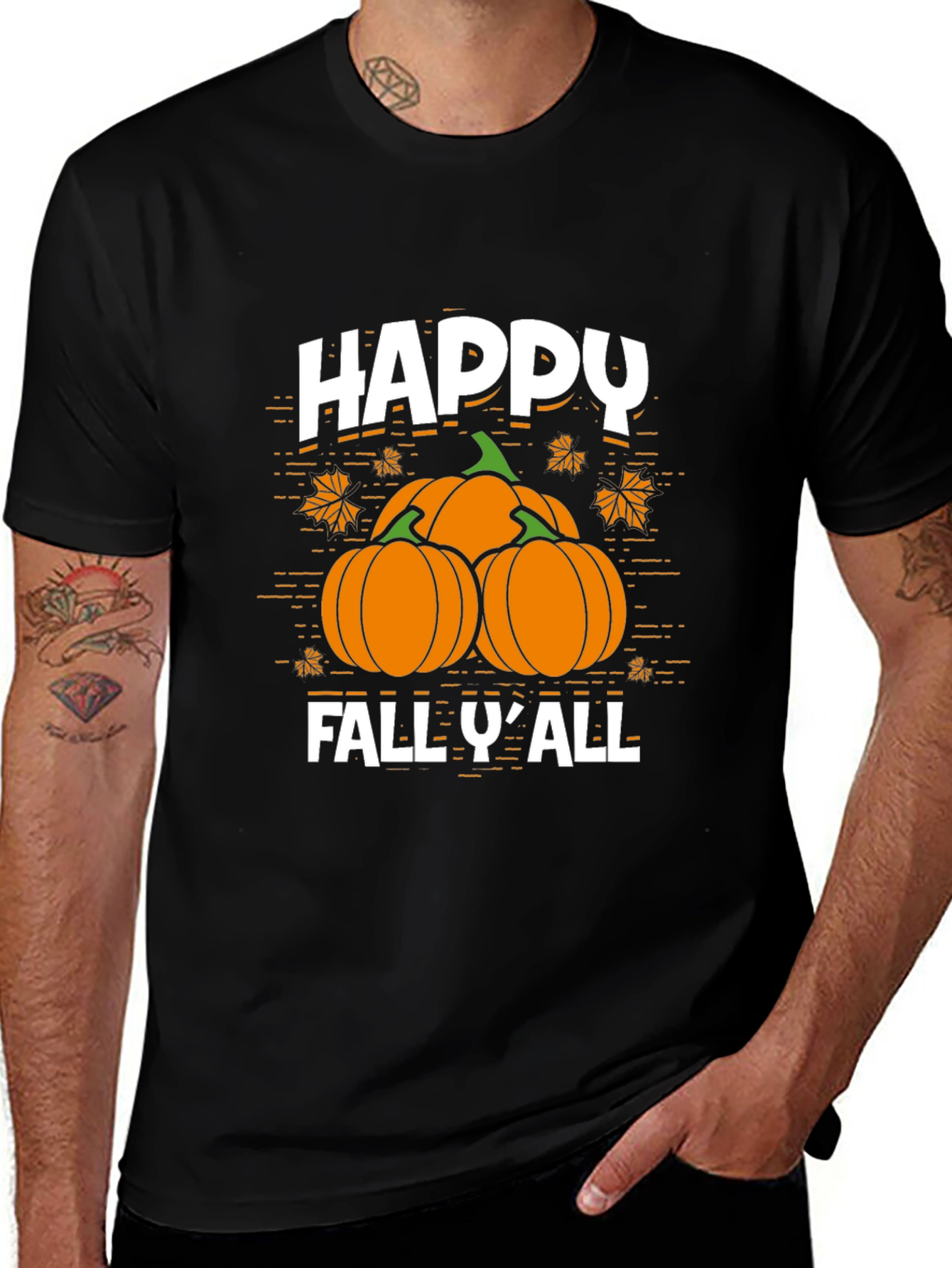 Happy Fall YAll Pumpkin Graphic Tee - Black