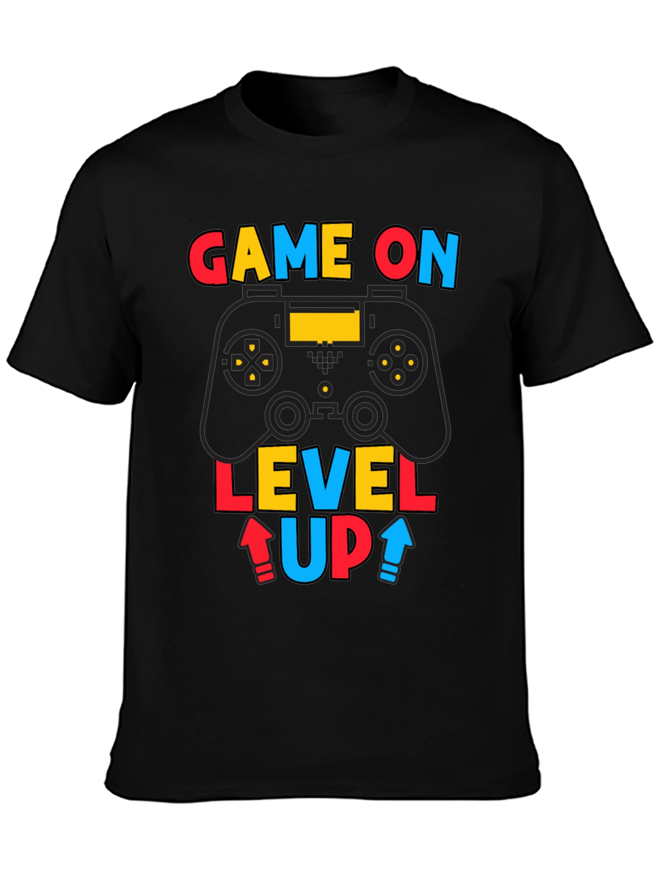 Game On Level Up Mens Black Graphic Tee