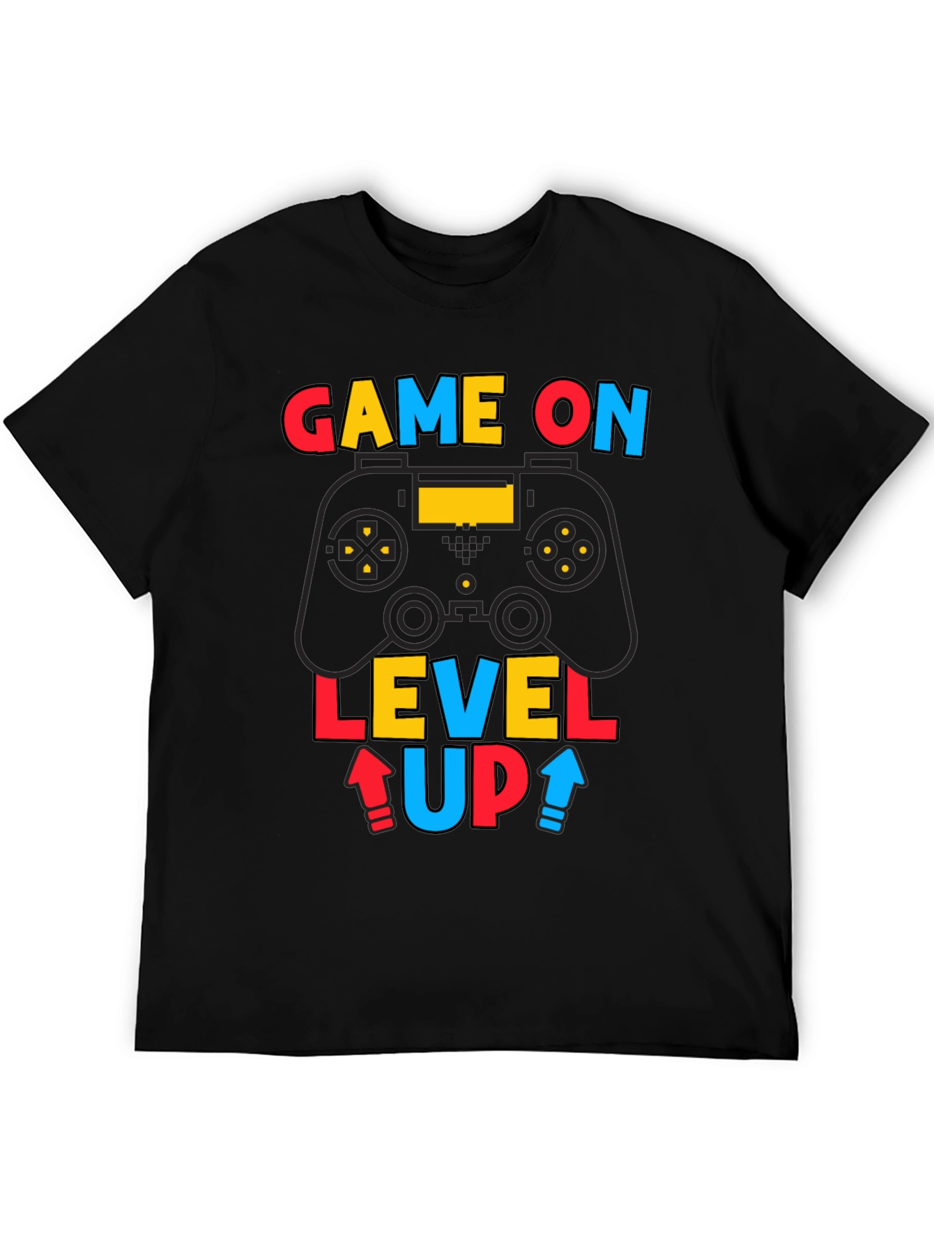 Game On Level Up Mens Black Graphic Tee