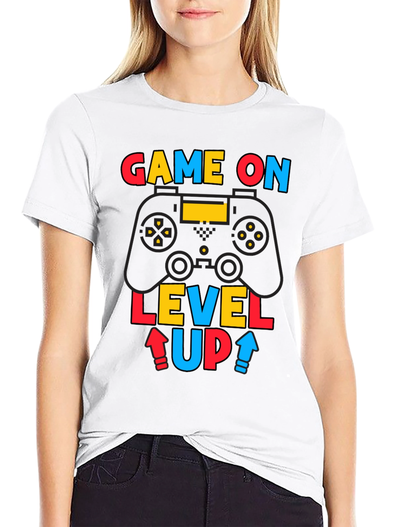 Game On Level Up Mens Black Graphic Tee