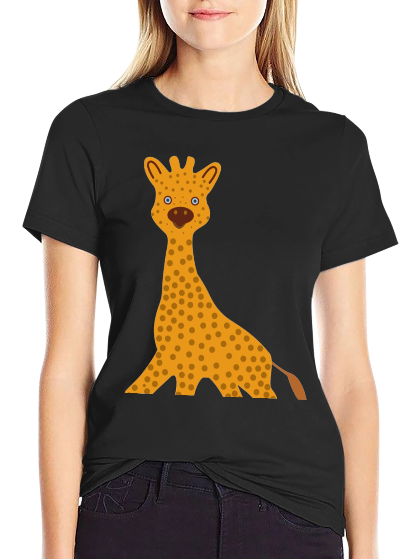 Giraffe Graphic Tee - Black Cotton T-Shirt