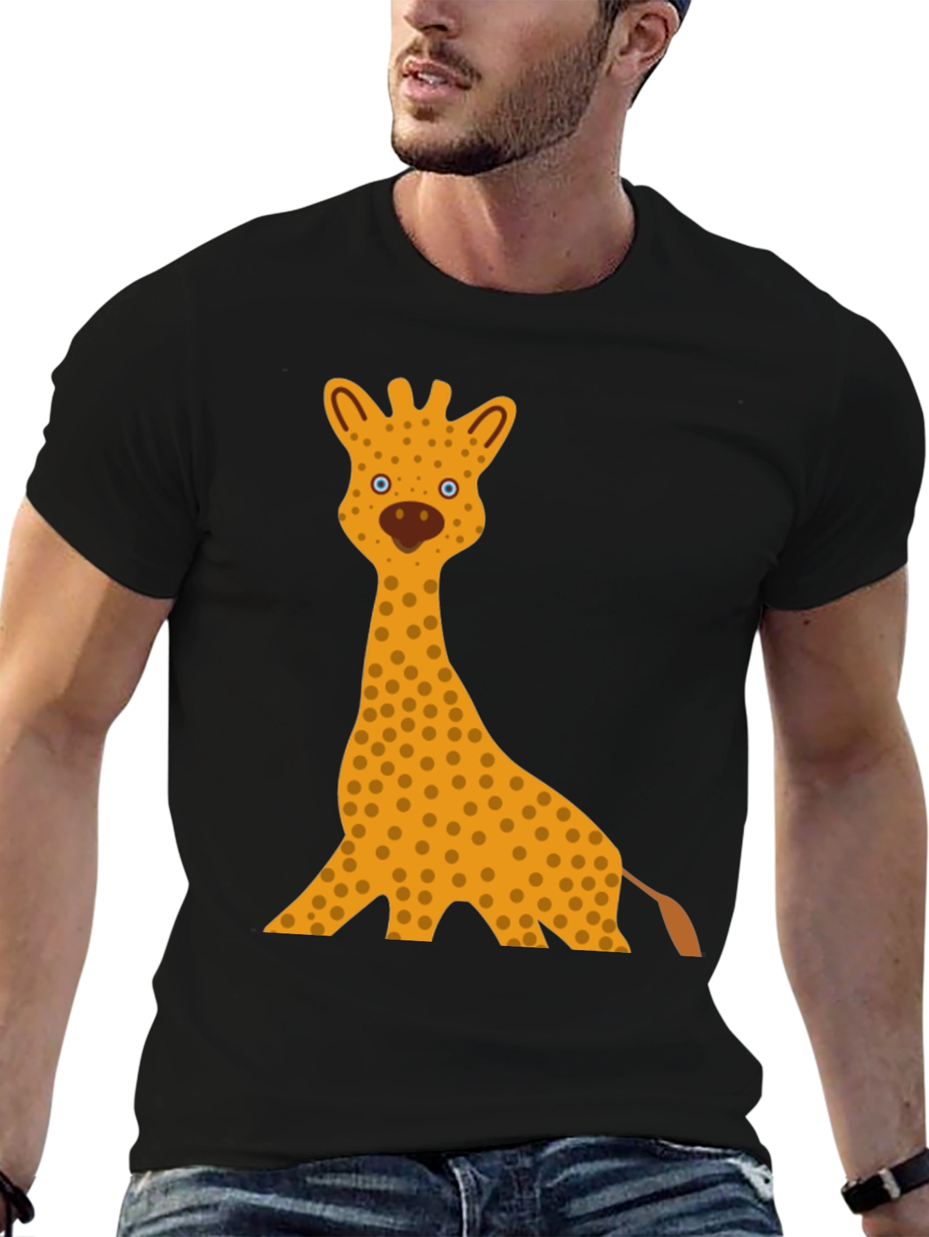 Giraffe Graphic Tee - Black Cotton T-Shirt
