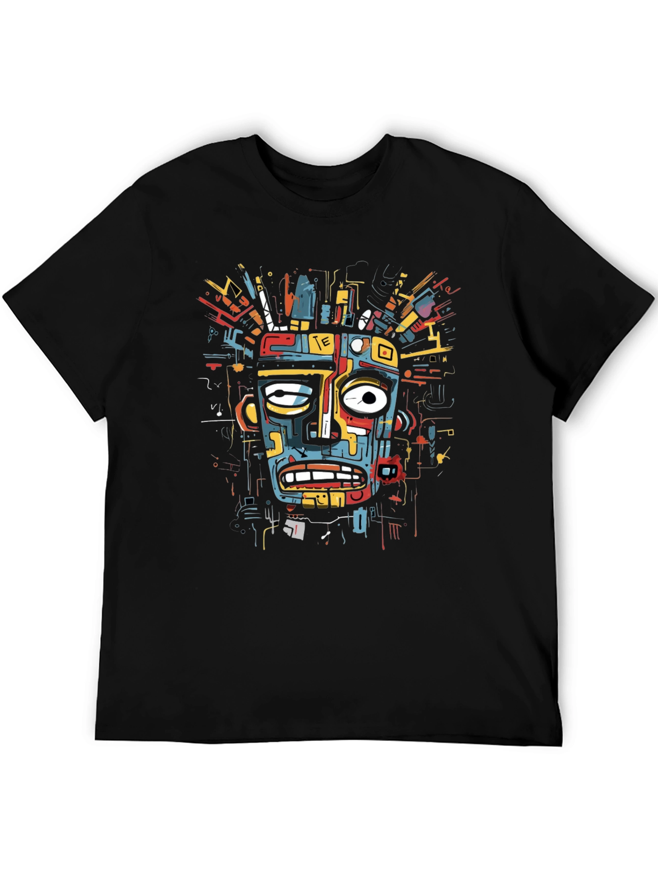 Abstract Art Face Print Black T-Shirt