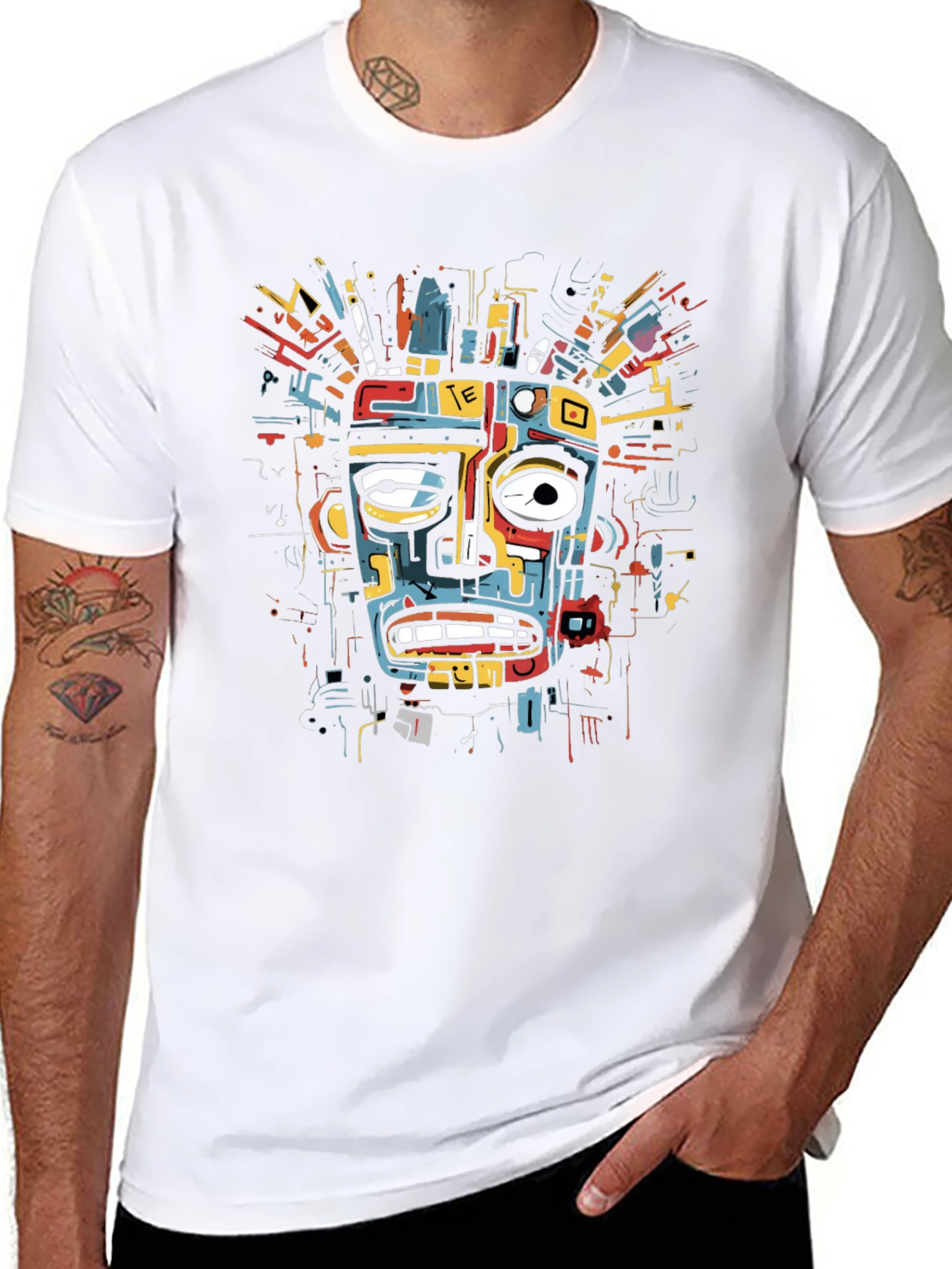 Abstract Art Face Print Black T-Shirt