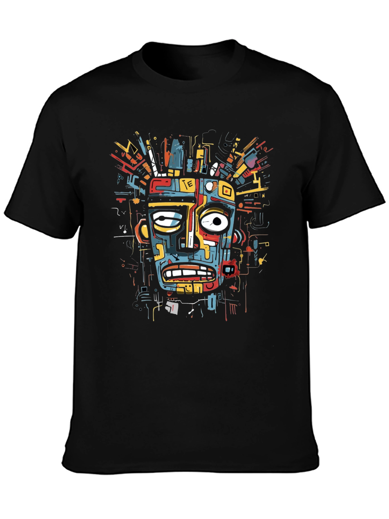 Abstract Art Face Print Black T-Shirt
