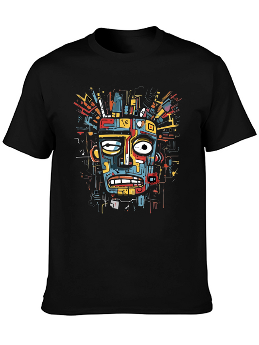 Abstract Art Face Print Black T-Shirt