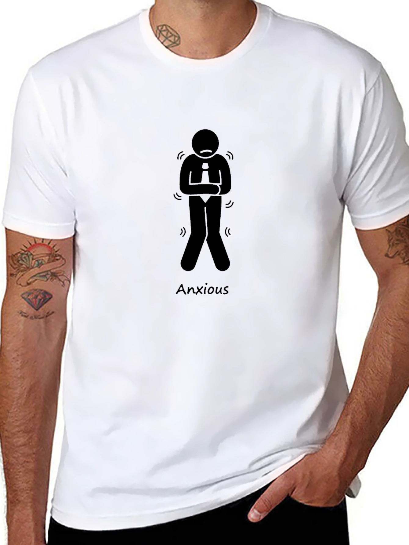Anxious Stick Figure Graphic Tee - Black