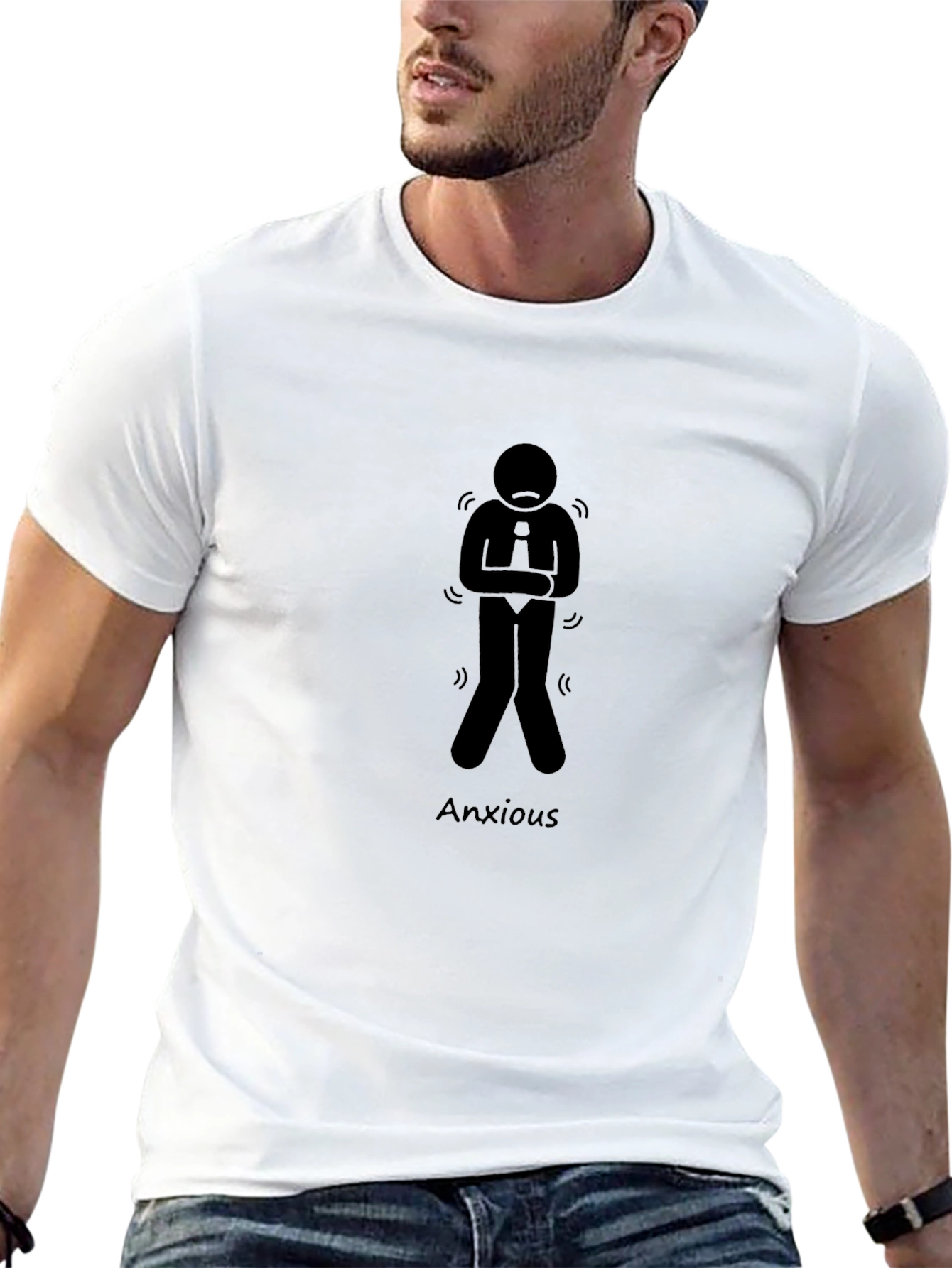 Anxious Stick Figure Graphic Tee - Black