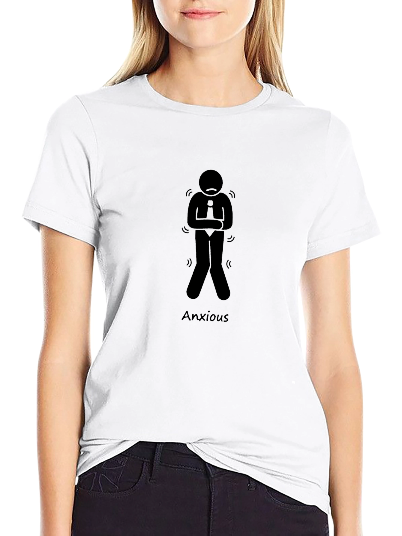 Anxious Stick Figure Graphic Tee - Black