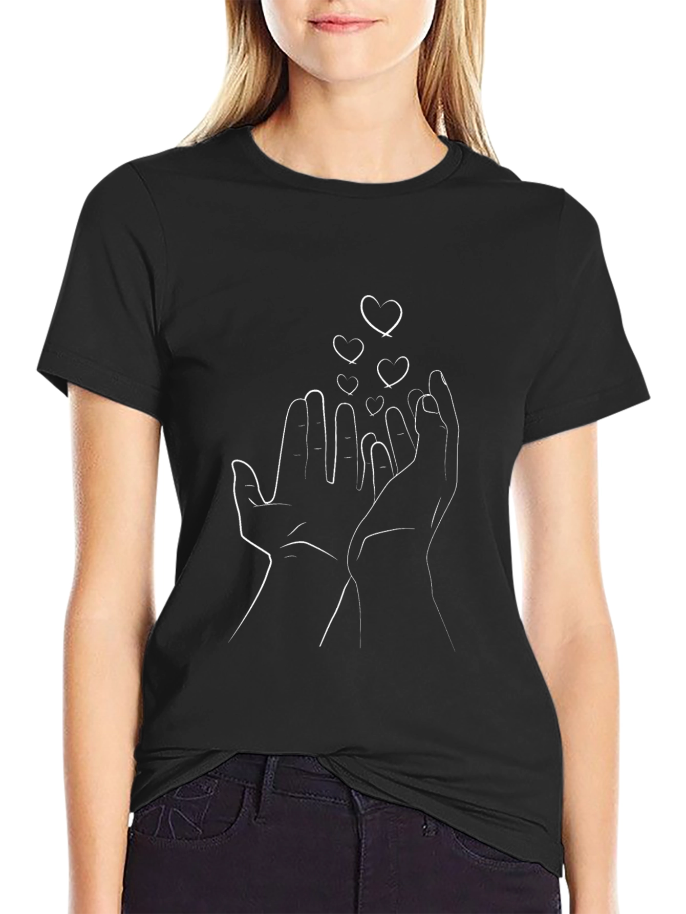 Hands & Hearts Graphic Tee - Stylish Black T-Shirt