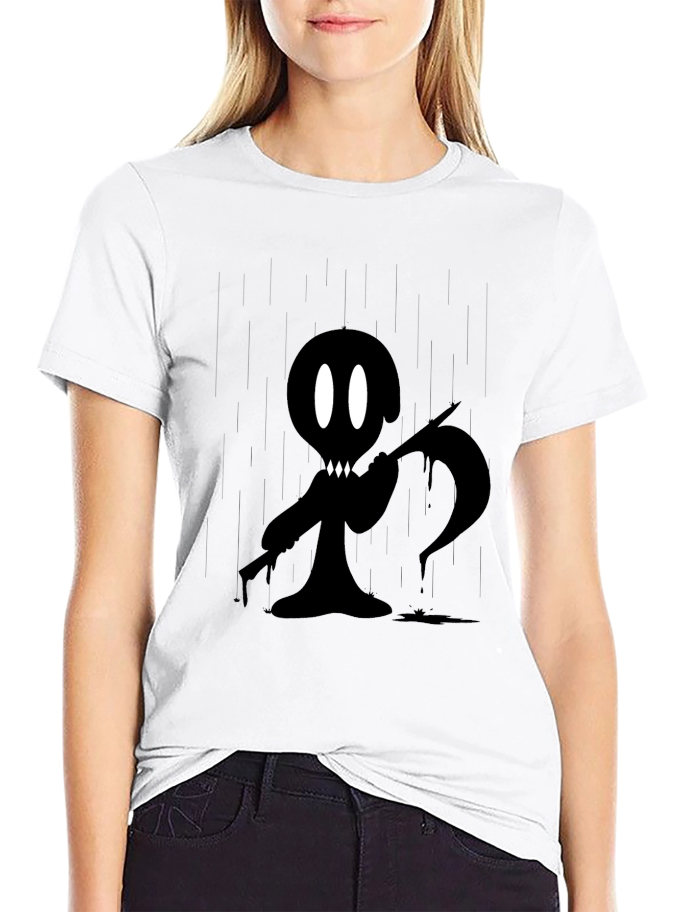 Grim Reaper Cartoon Graphic Black T-Shirt