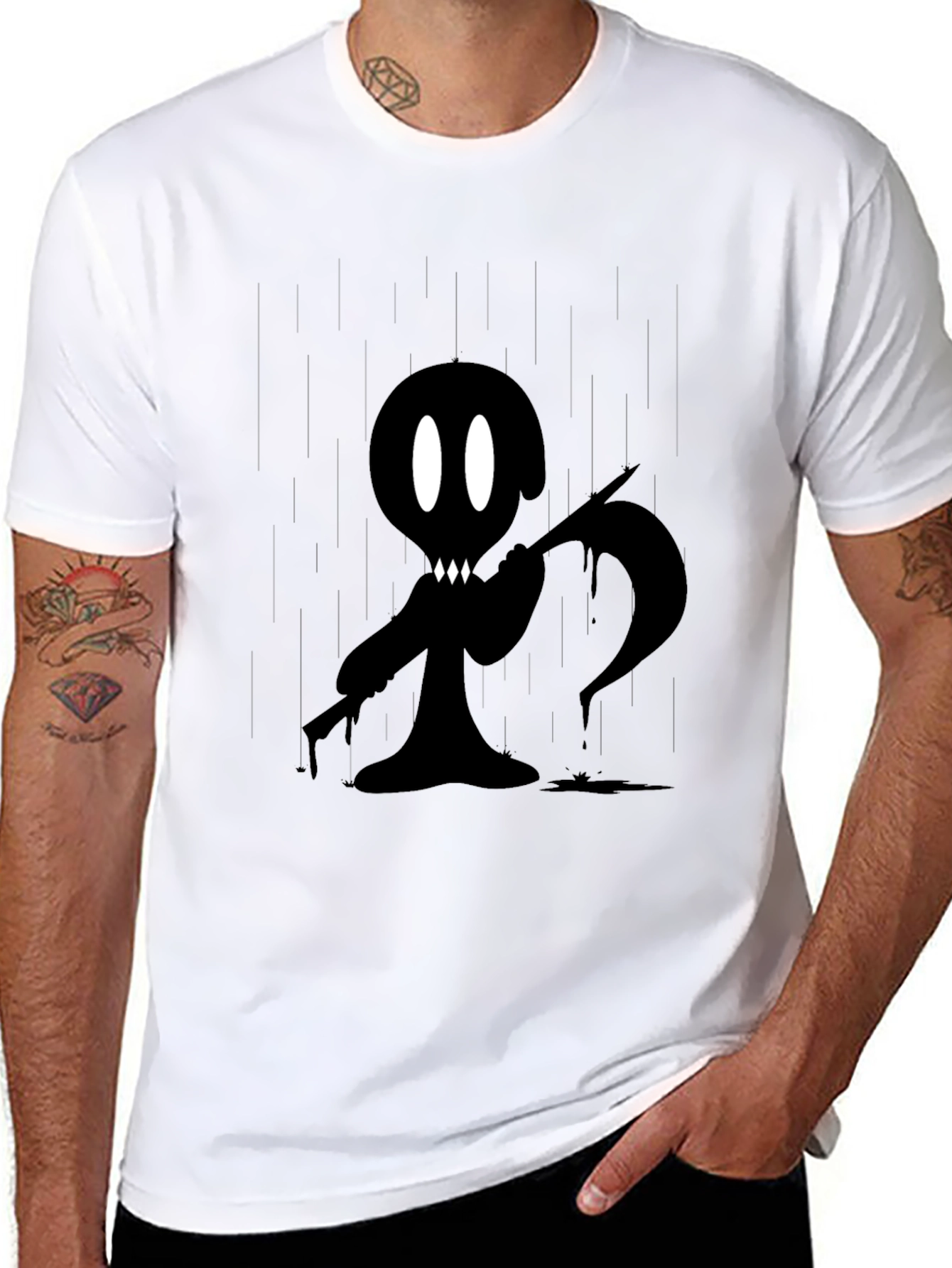 Grim Reaper Cartoon Graphic Black T-Shirt