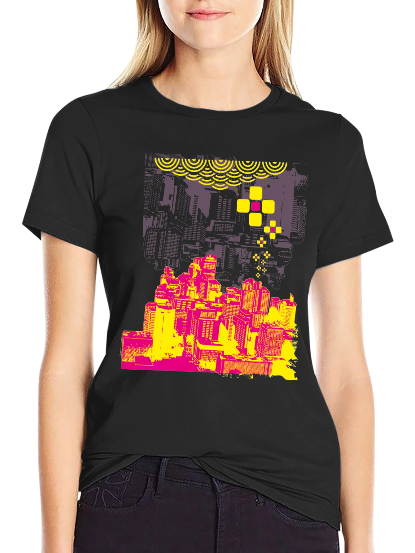 Abstract Cityscape Graphic T-Shirt - Stylish Urban Design