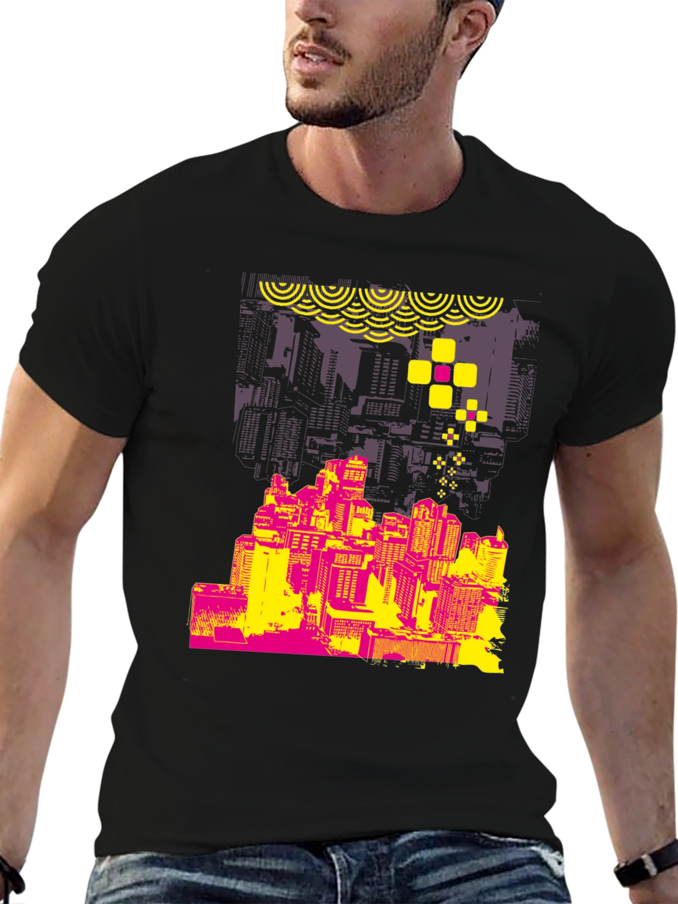 Abstract Cityscape Graphic T-Shirt - Stylish Urban Design