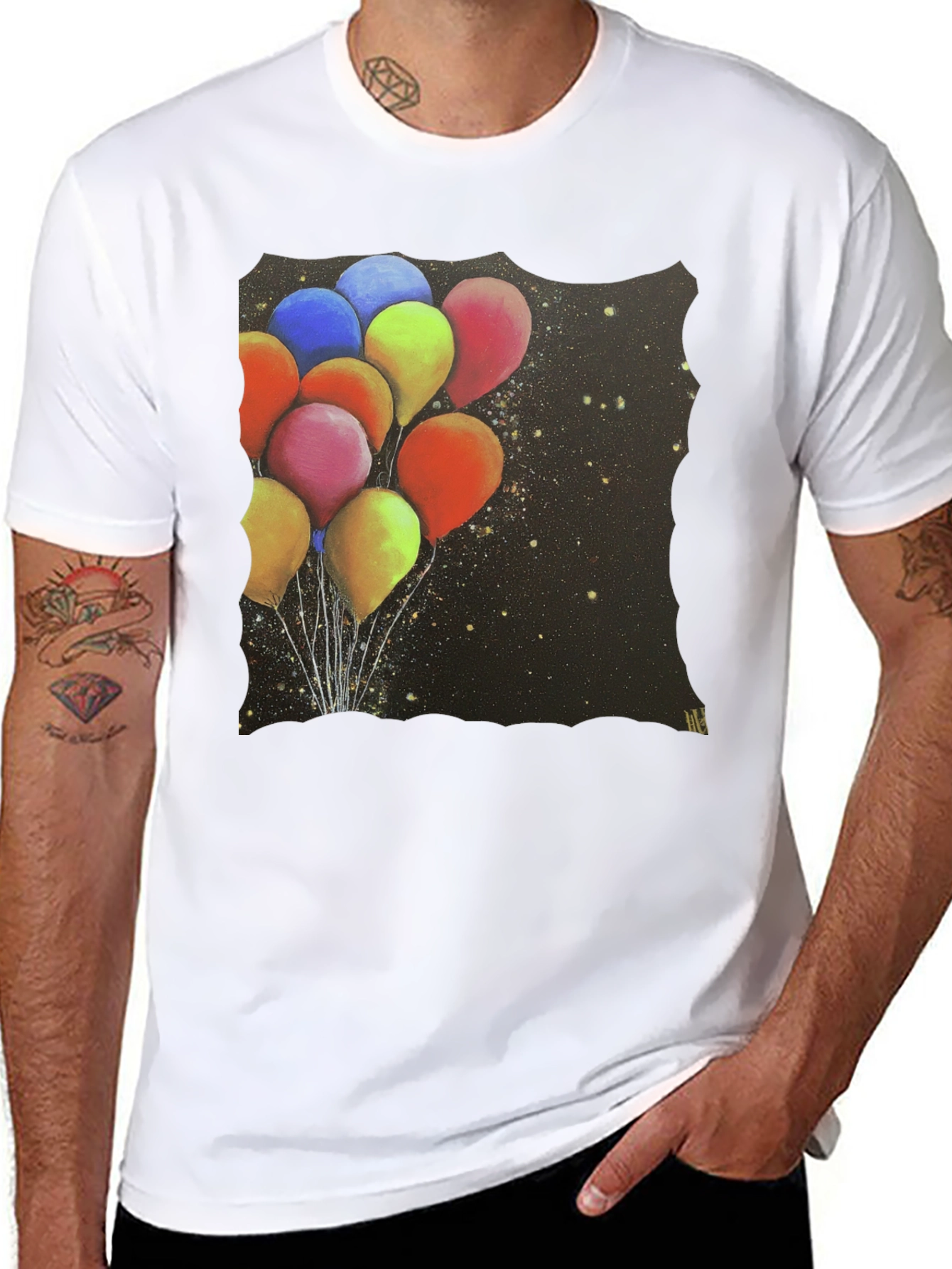 Balloon Galaxy Black T-Shirt - Unique Graphic Tee